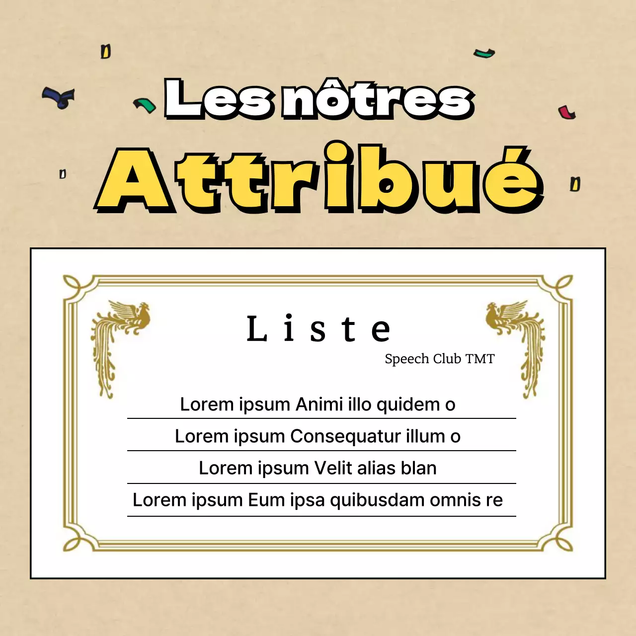 Un appel à candidatures pour un club avec des illustrations rétro, vintage, comiques et sensibles en marron et beige.