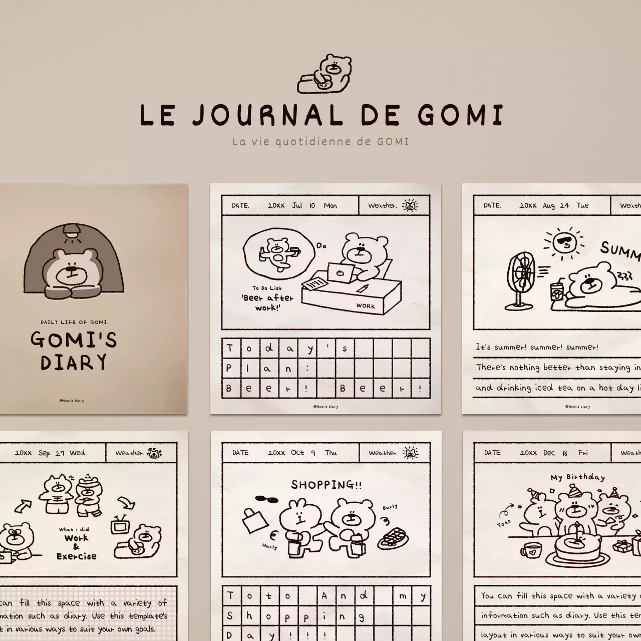 Illustration d'un ours brun mignon paquet d'agenda