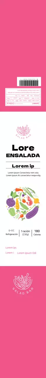 Etiqueta rosa de información alimentaria sobre la ensalada limpia