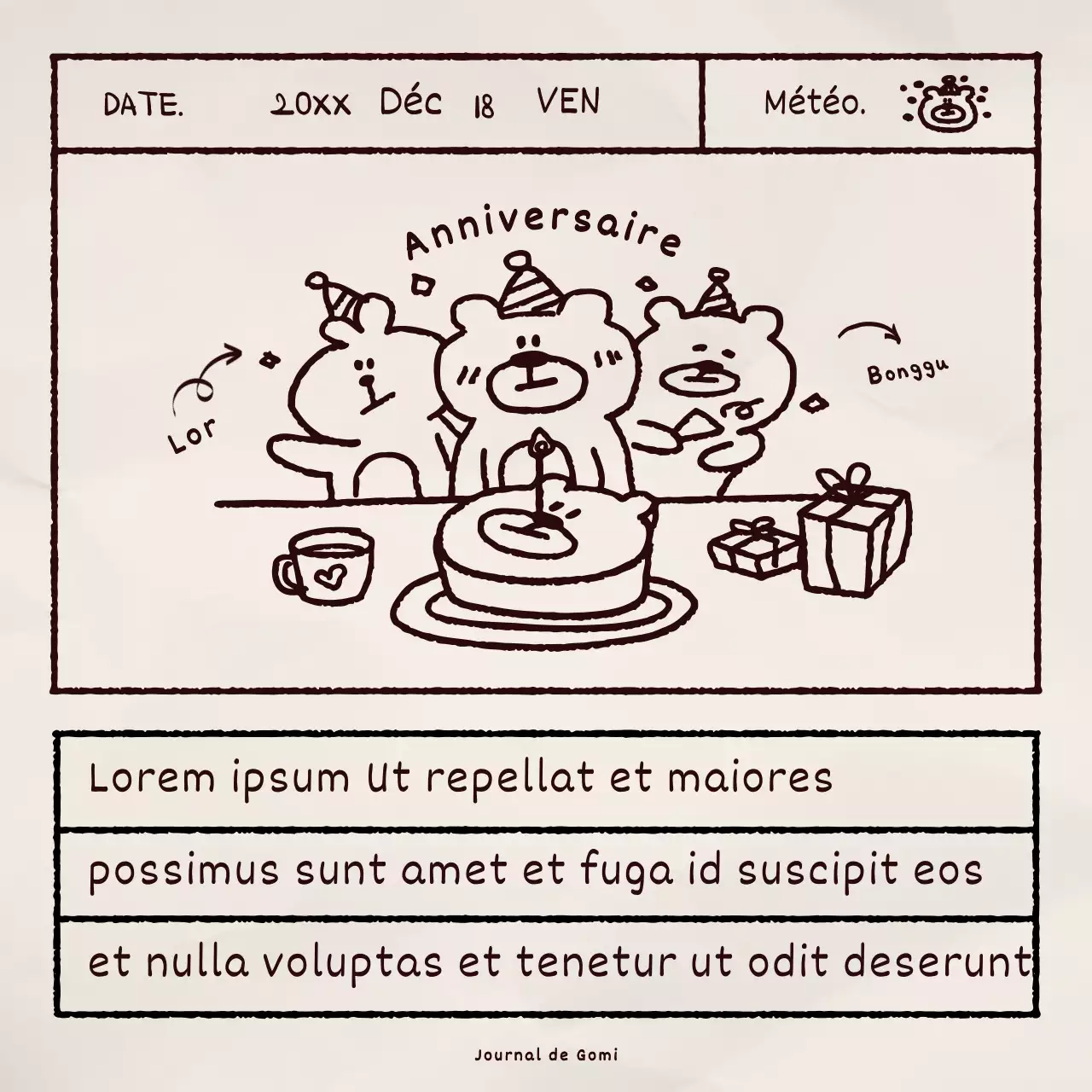 Illustration d'un ours brun mignon paquet d'agenda