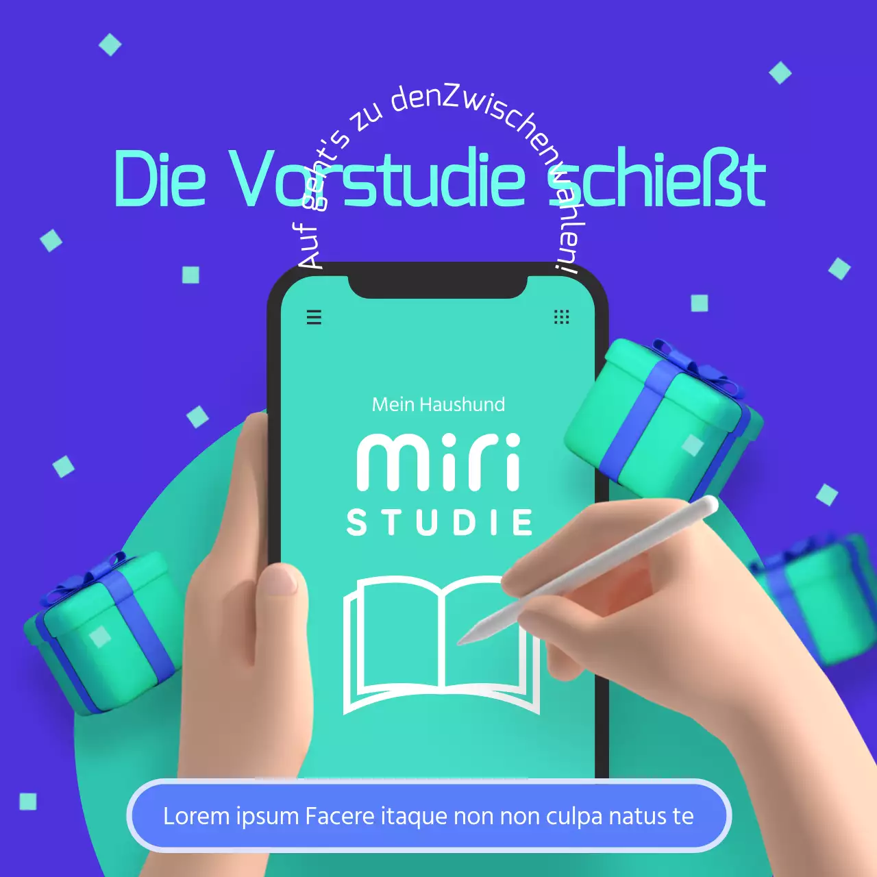 Study App Geschenkaktion in Blau und Chartreuse