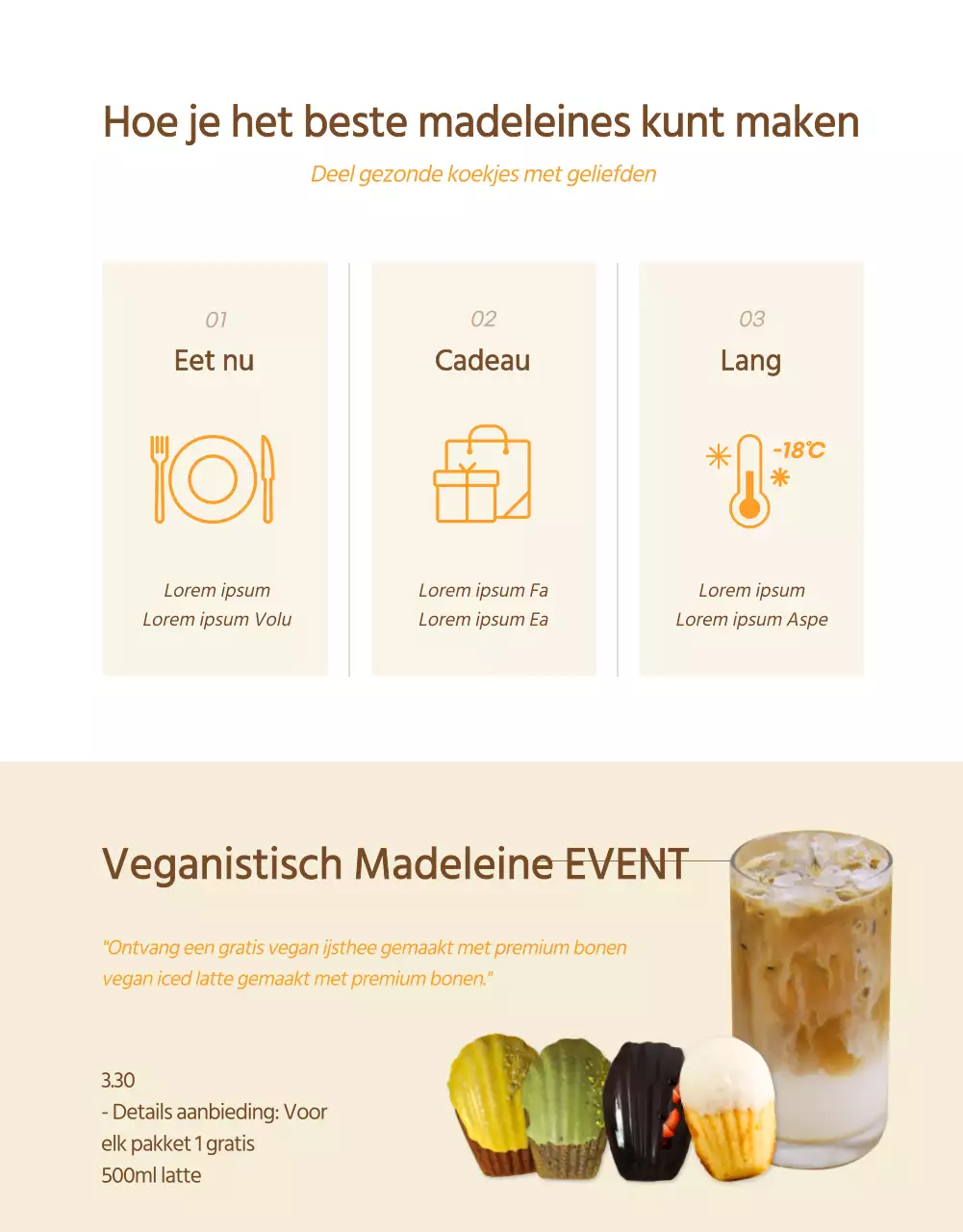 Felgekleurde veganistische toetjes Madeleine koekjes detailpagina