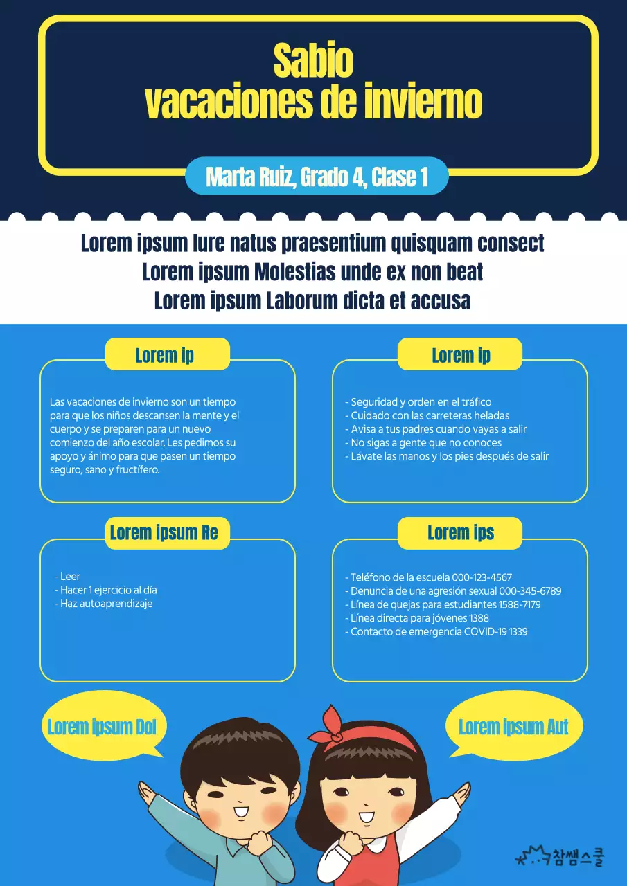 Planificador de vacaciones de invierno azul y amarillo