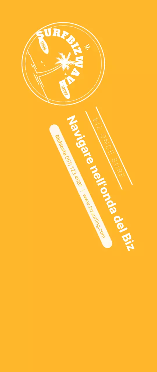 Un semplice logo blu e giallo con l'emblema del surf per promuovere il negozio.