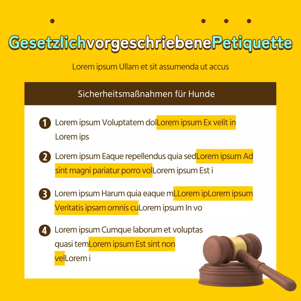 Informationsticket für Haustiere in Gelb und Bronze