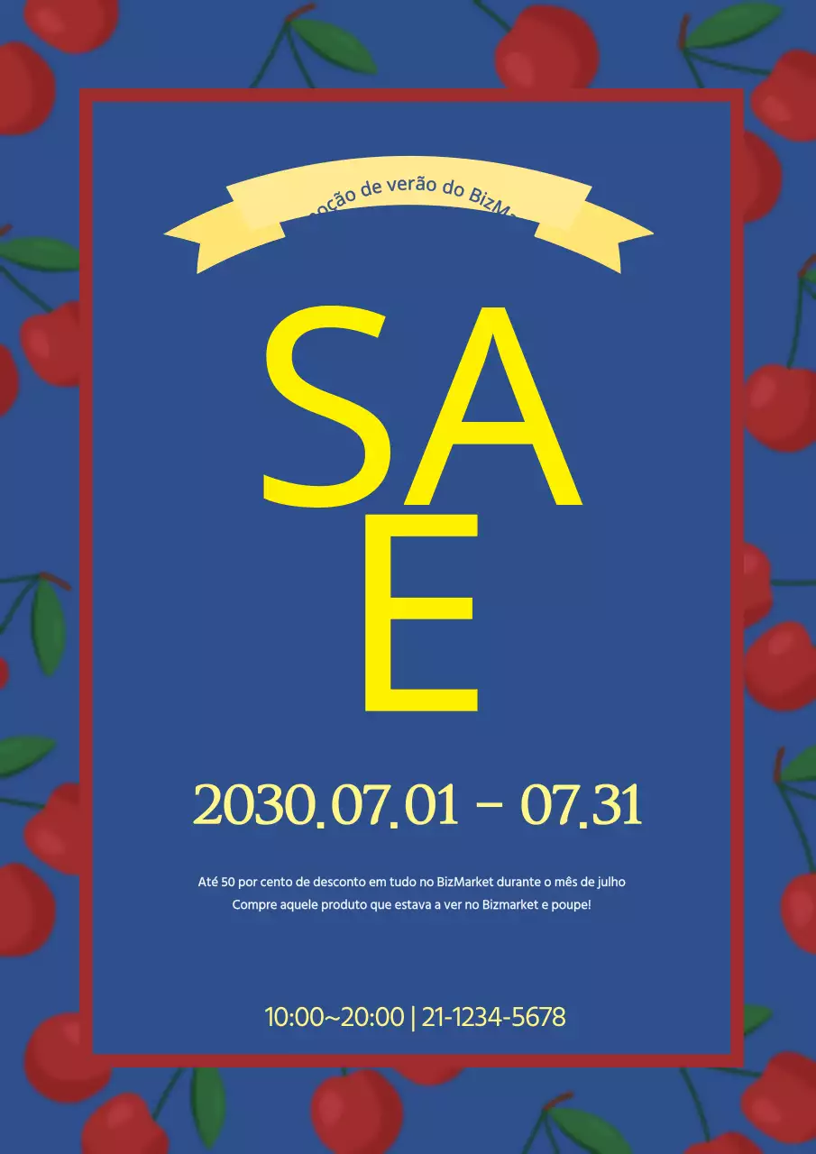 Folheto elegante em azul e amarelo para promover o evento Market Summer Sale