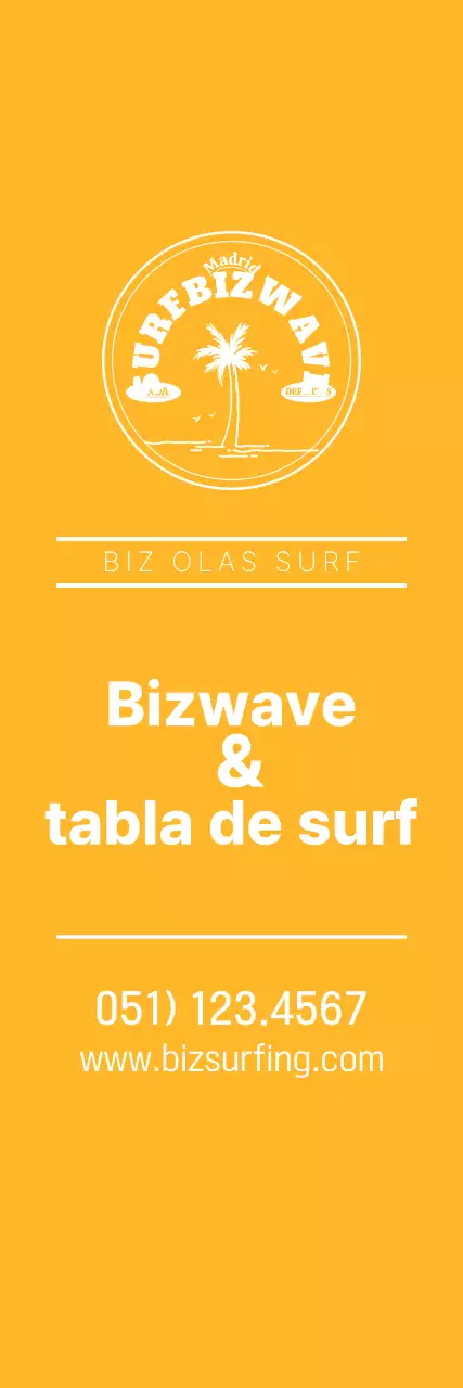 Un sencillo logotipo azul y amarillo con el emblema del surf para promocionar la tienda.