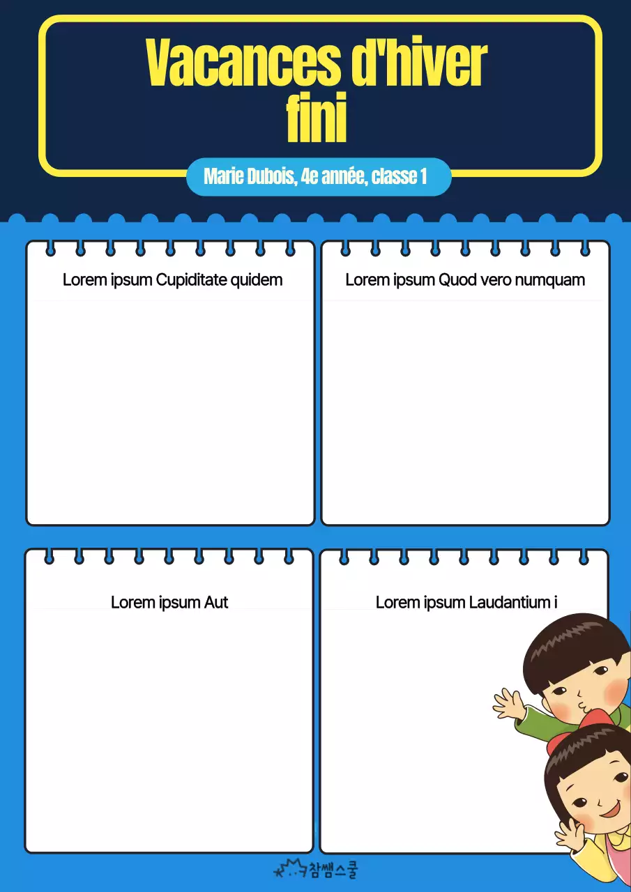 Planificateur de vacances d'hiver bleu et jaune