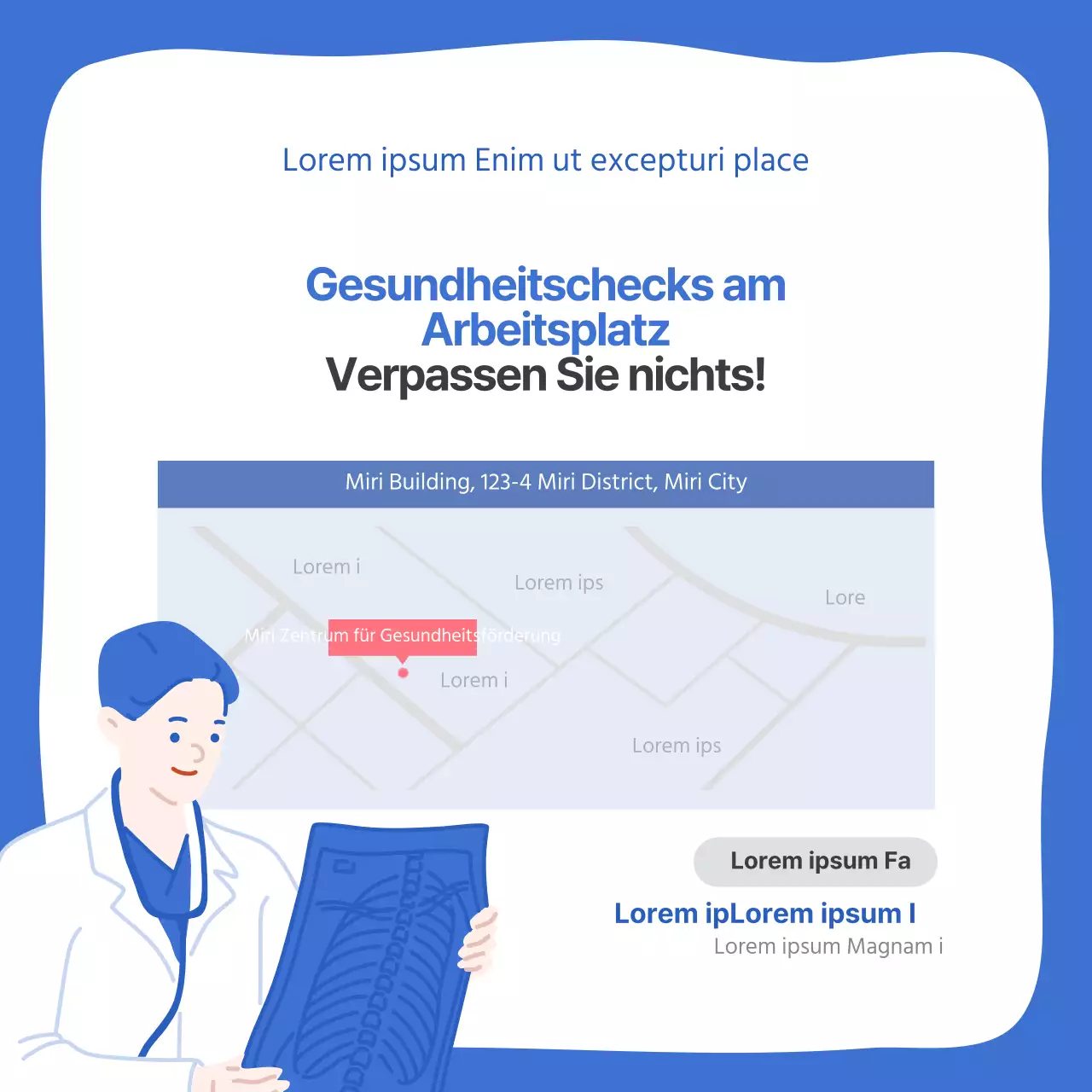 Blaue und weiße Leitfaden-Karte für den Gesundheitscheck vor der EinstellungNews Design