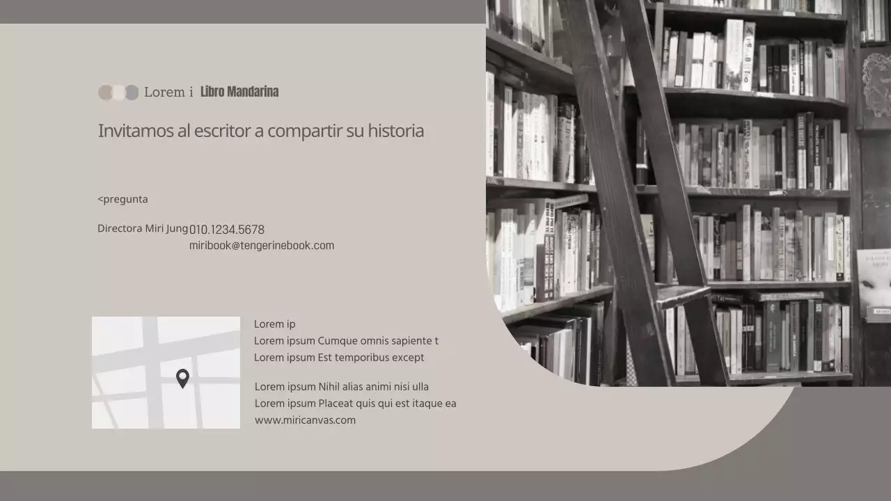 Propuesta de conferencia invitada en una librería beige y gris