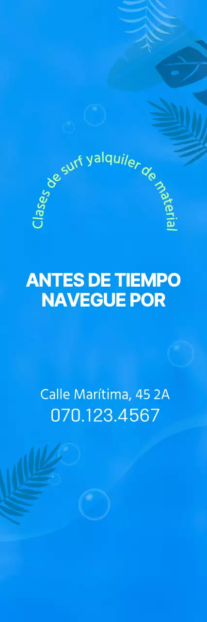 Ilustración sencilla del océano en azul y chartreuse para información y promoción del surf