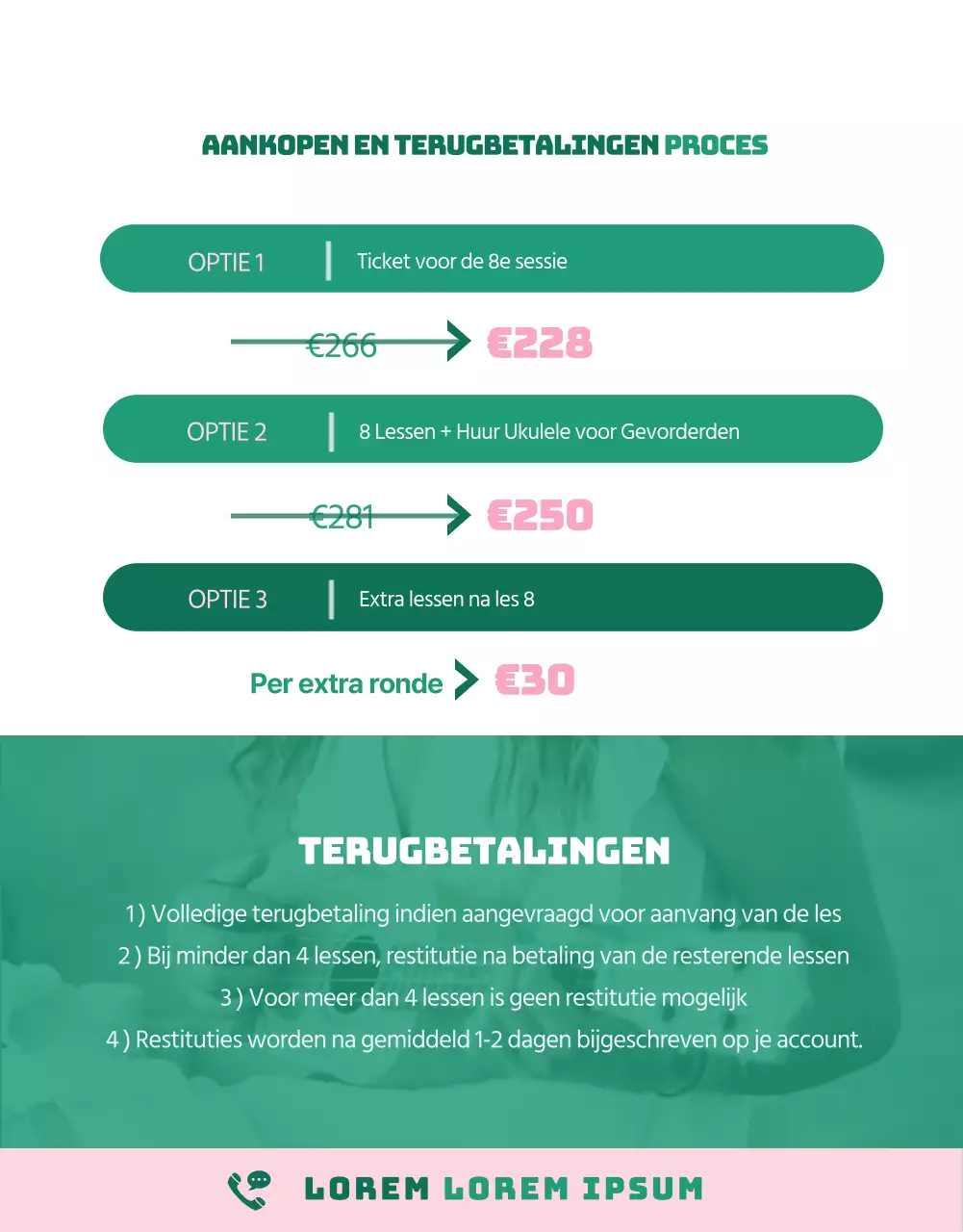 Privéles Hawaiian Tropical Ukulele in Groen en Roze
