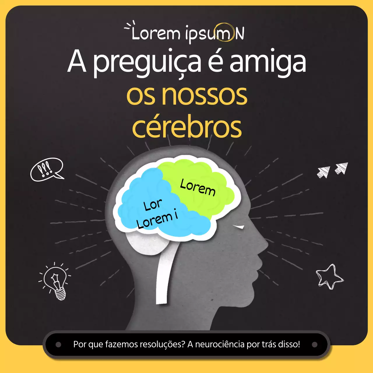Aspectos da neurociência num conceito de ilustração a preto e amarelo Resoluções e deixar de fumar