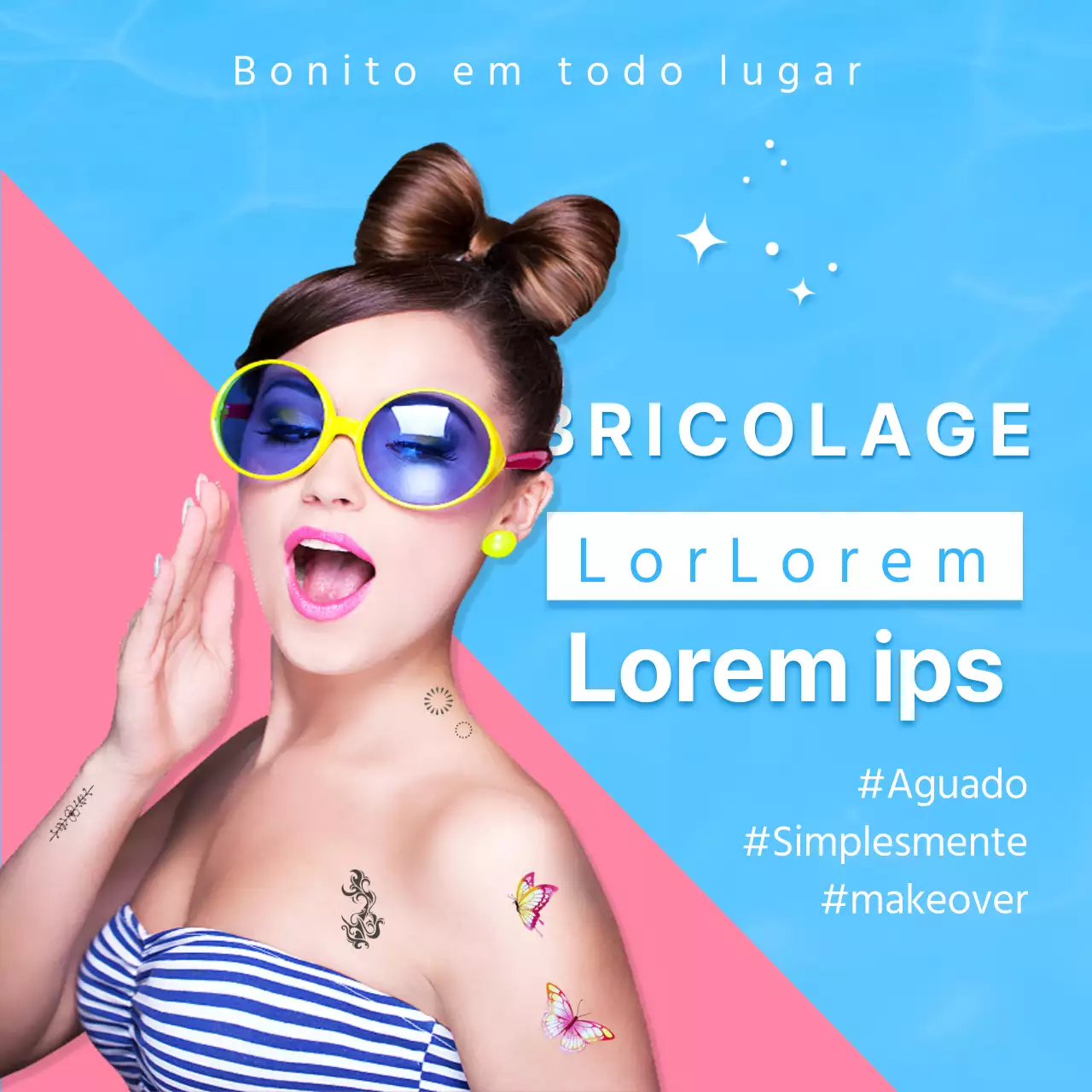 Autocolante tatuagem moda desenho promocional em azul e rosa