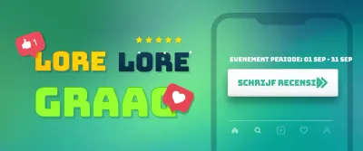 Review evenement promotie banner horizontale rechthoek met een fris groen en geel kleurenschema en een focus op titels