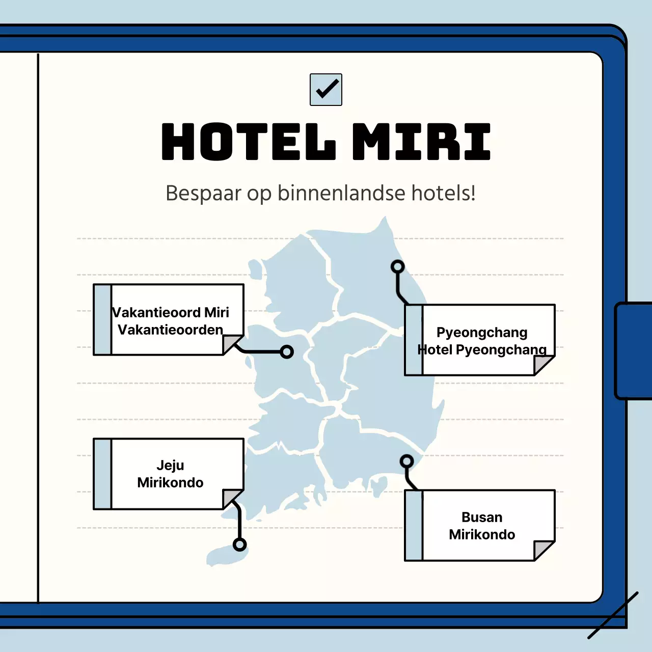 Bedrijfsvoordelengids in een lichtblauw en marineblauw notitieboekje