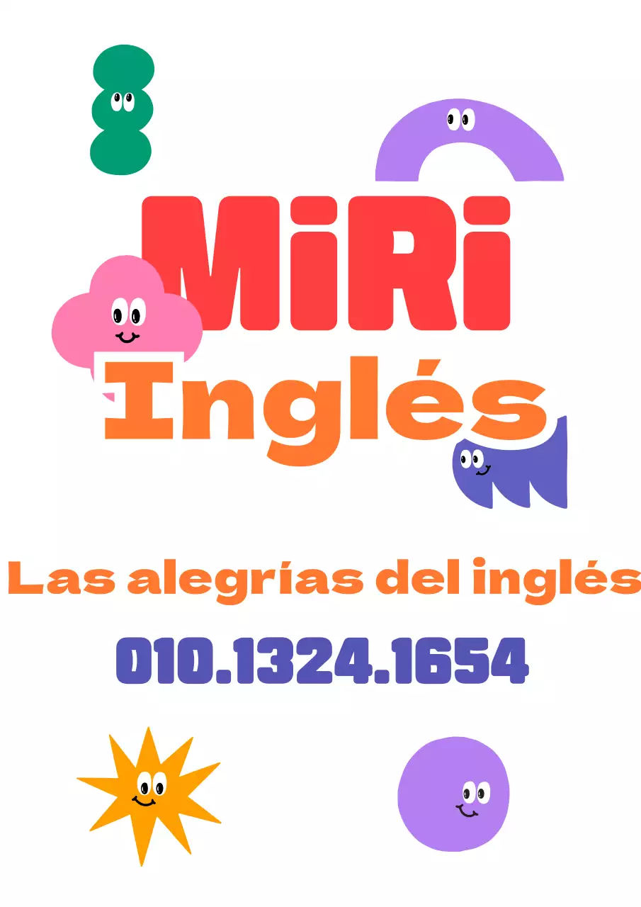 Un diseño promocional para una escuela de inglés con una variedad de coloridos personajes.