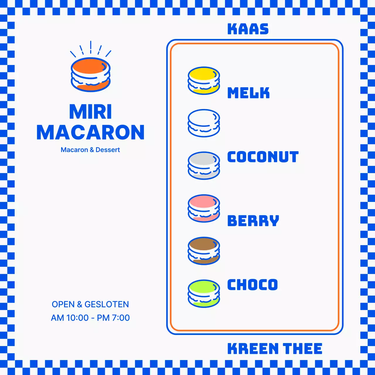 Blauw dambord Macarons Social Media