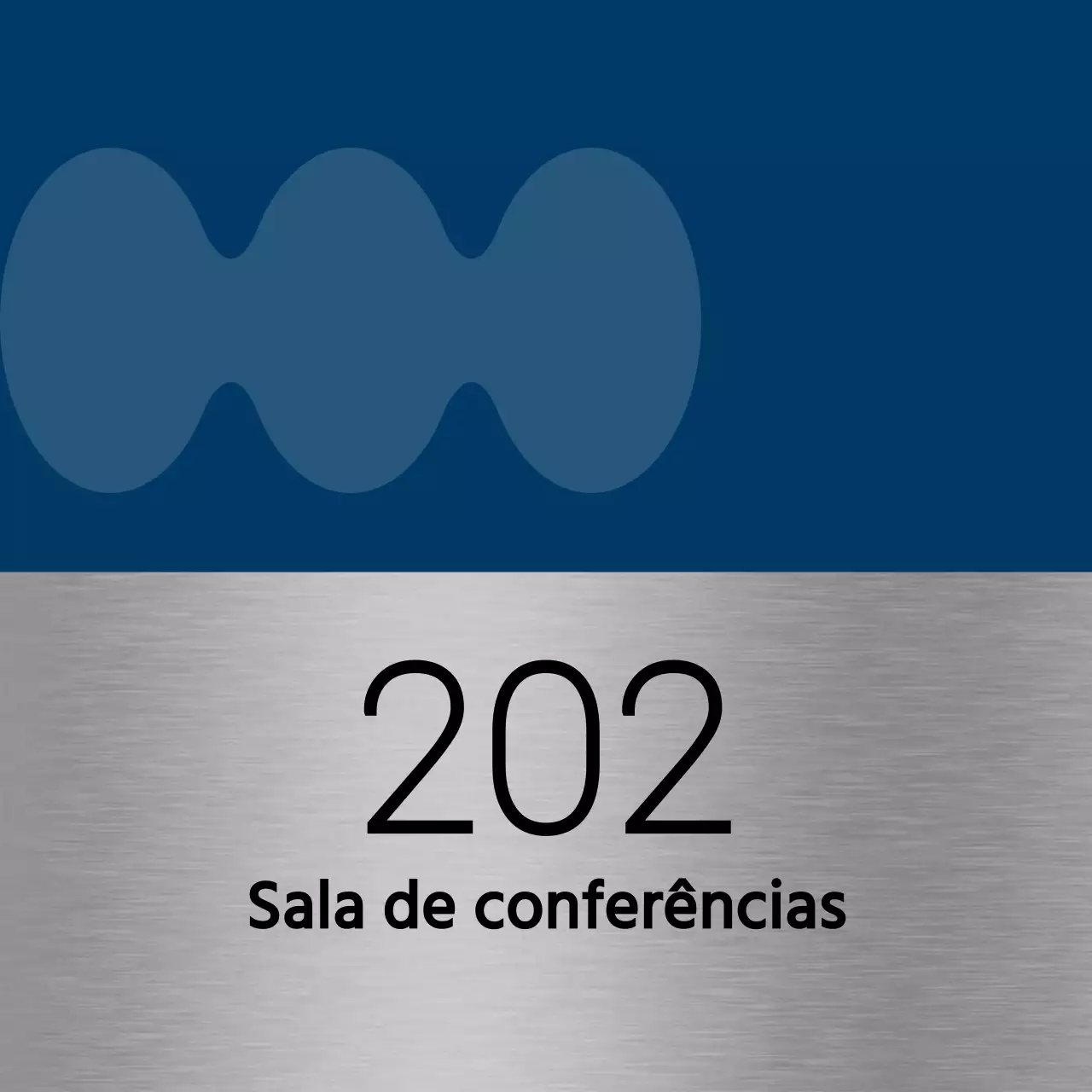 Nomes de salas de aula universitárias com formas simples em azul e preto como acentos