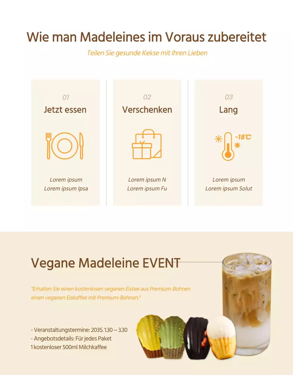 Leuchtend bunte vegane Dessert-Madeleine-Kekse Detailseite