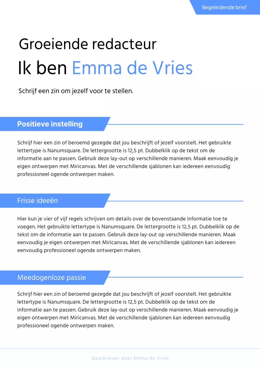 Eenvoudige sollicitatiebrief in blauw