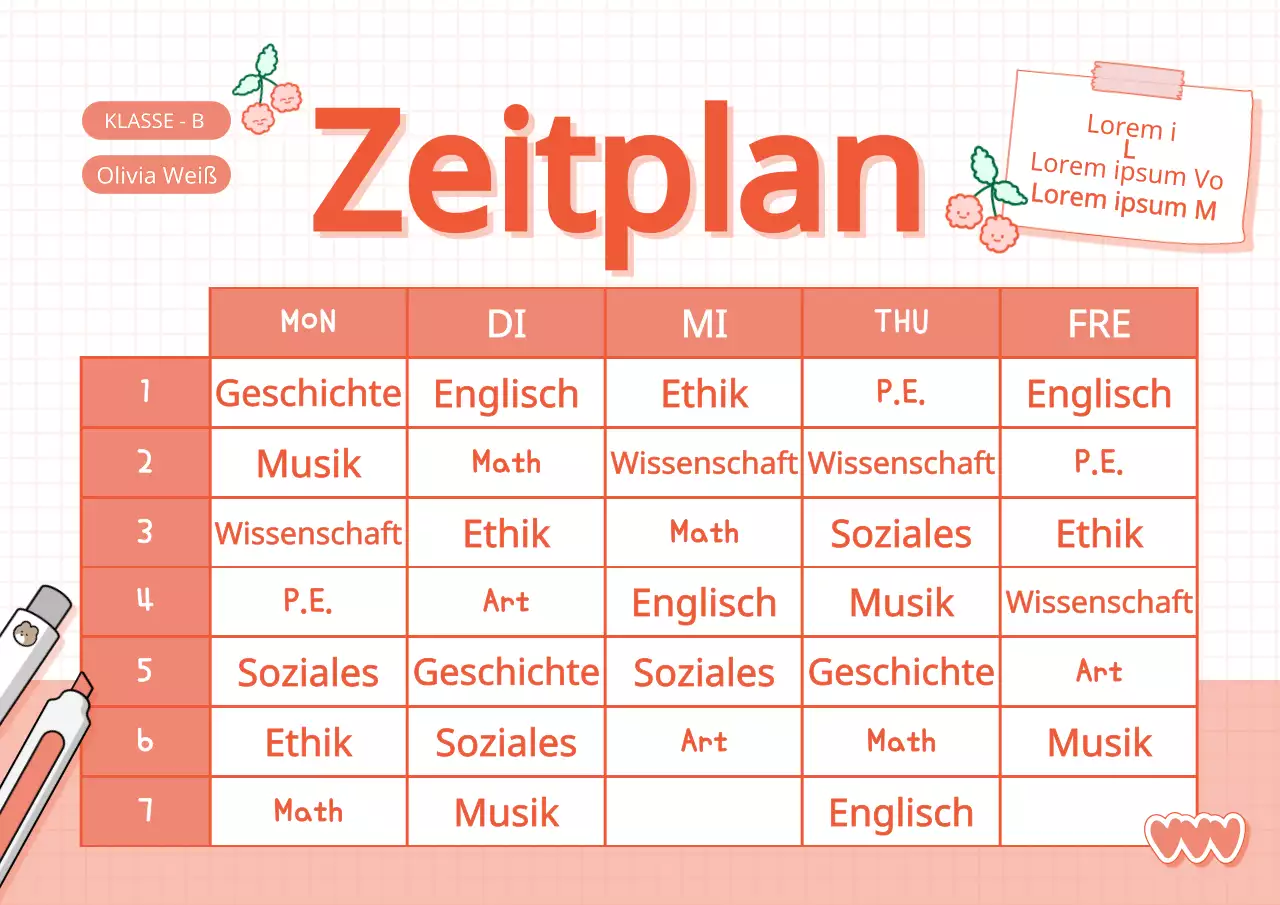 Stundenplan mit einem niedlichen Tagebuchkonzept