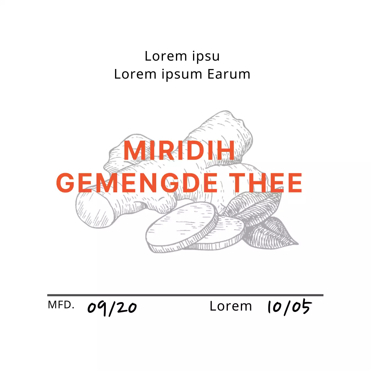 Keurig café gemberthee etiket met roze illustratie