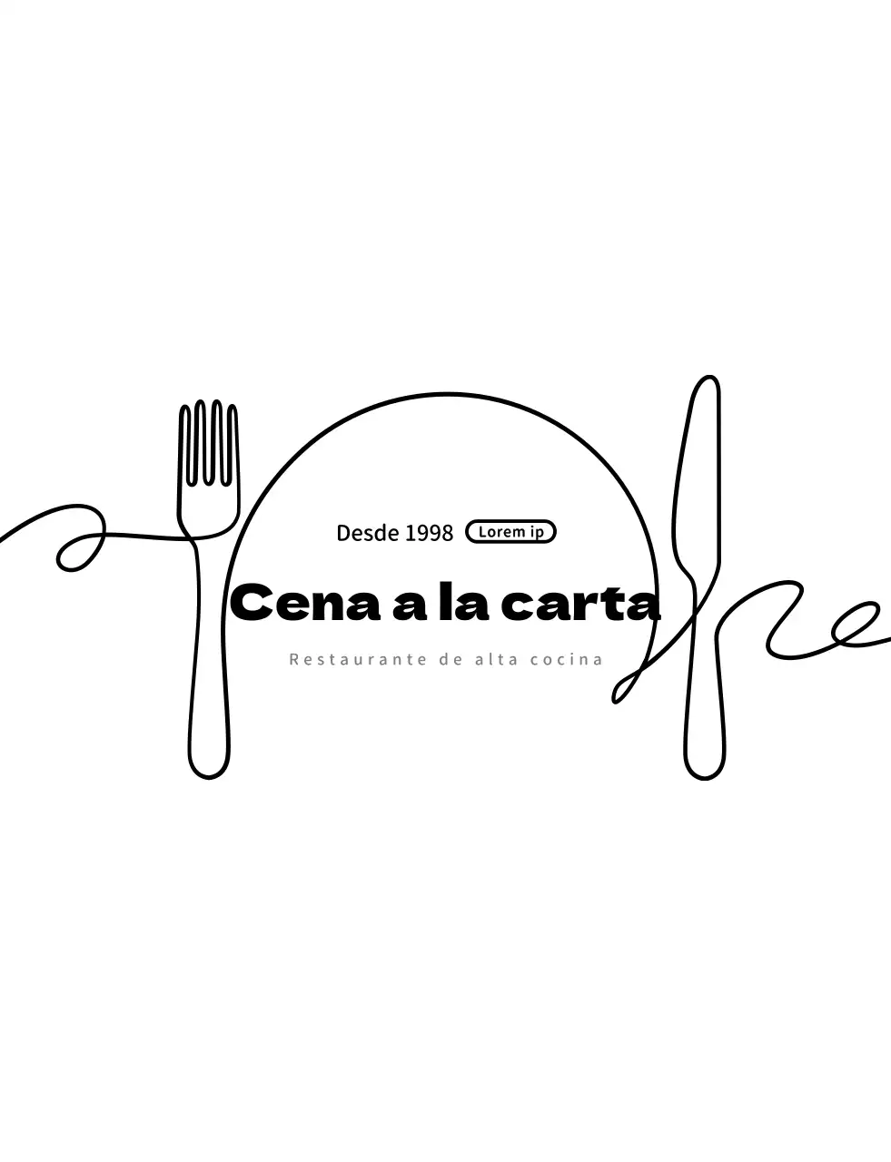 Logotipo sencillo de restaurante en blanco y negro