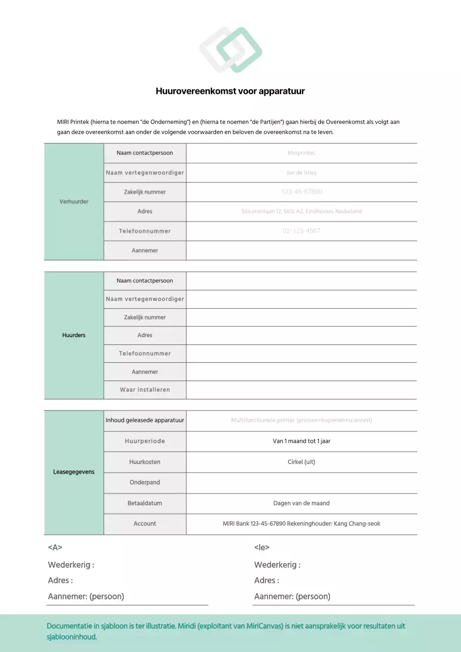Zakelijk document voor het leasen van apparatuur in grijze en groene tinten