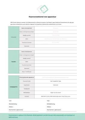 Zakelijk document voor het leasen van apparatuur in grijze en groene tinten
