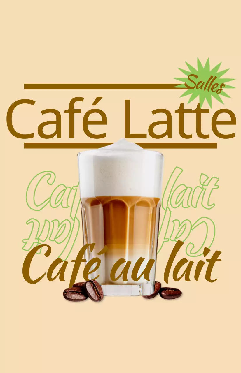 Faites la promotion du menu de votre café avec des images de boissons et des textes colorés et illustrés.