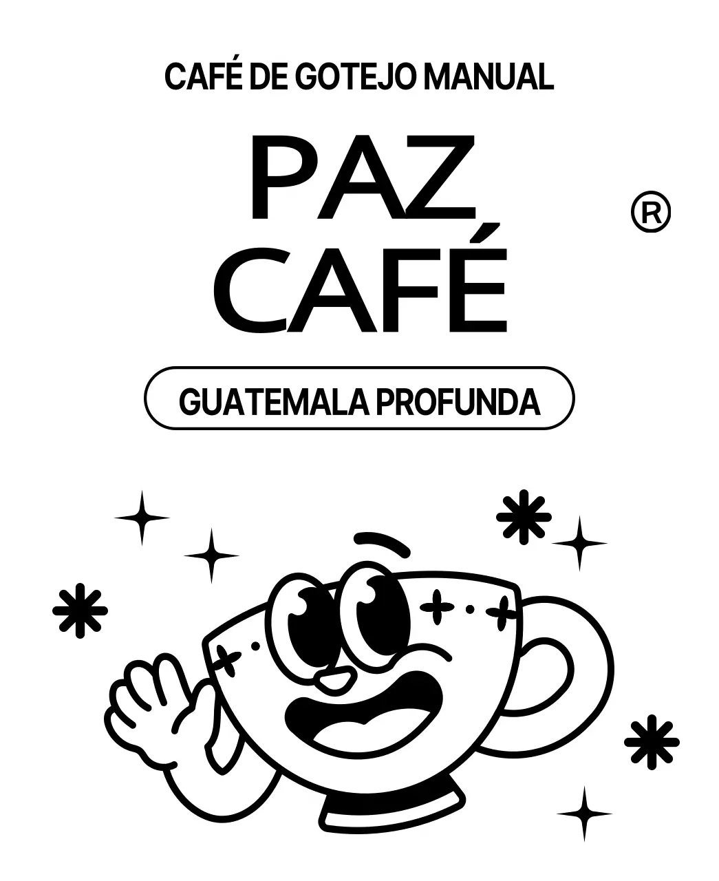 Grãos de café com um design giro com uma ilustração de uma chávena de café preta