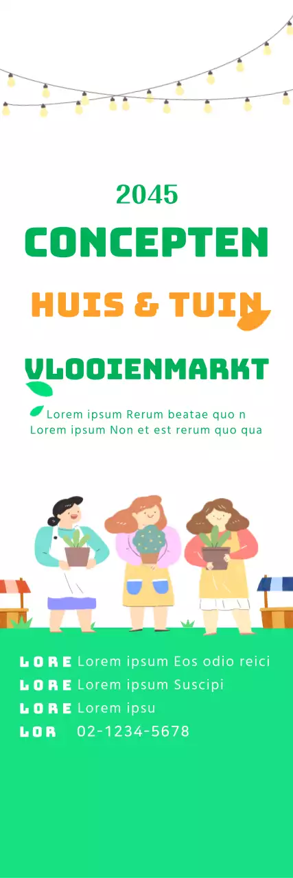 Schattige marktillustratie in lichtgroen en oranje voor marktinformatie en promotie