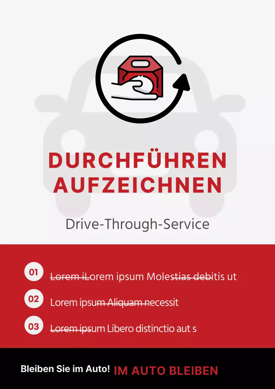 Durchfahrtshinweise mit roten und schwarzen Auto- und Verpackungssymbolen