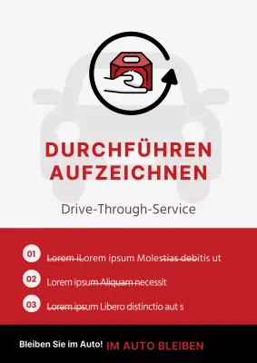 Durchfahrtshinweise mit roten und schwarzen Auto- und Verpackungssymbolen