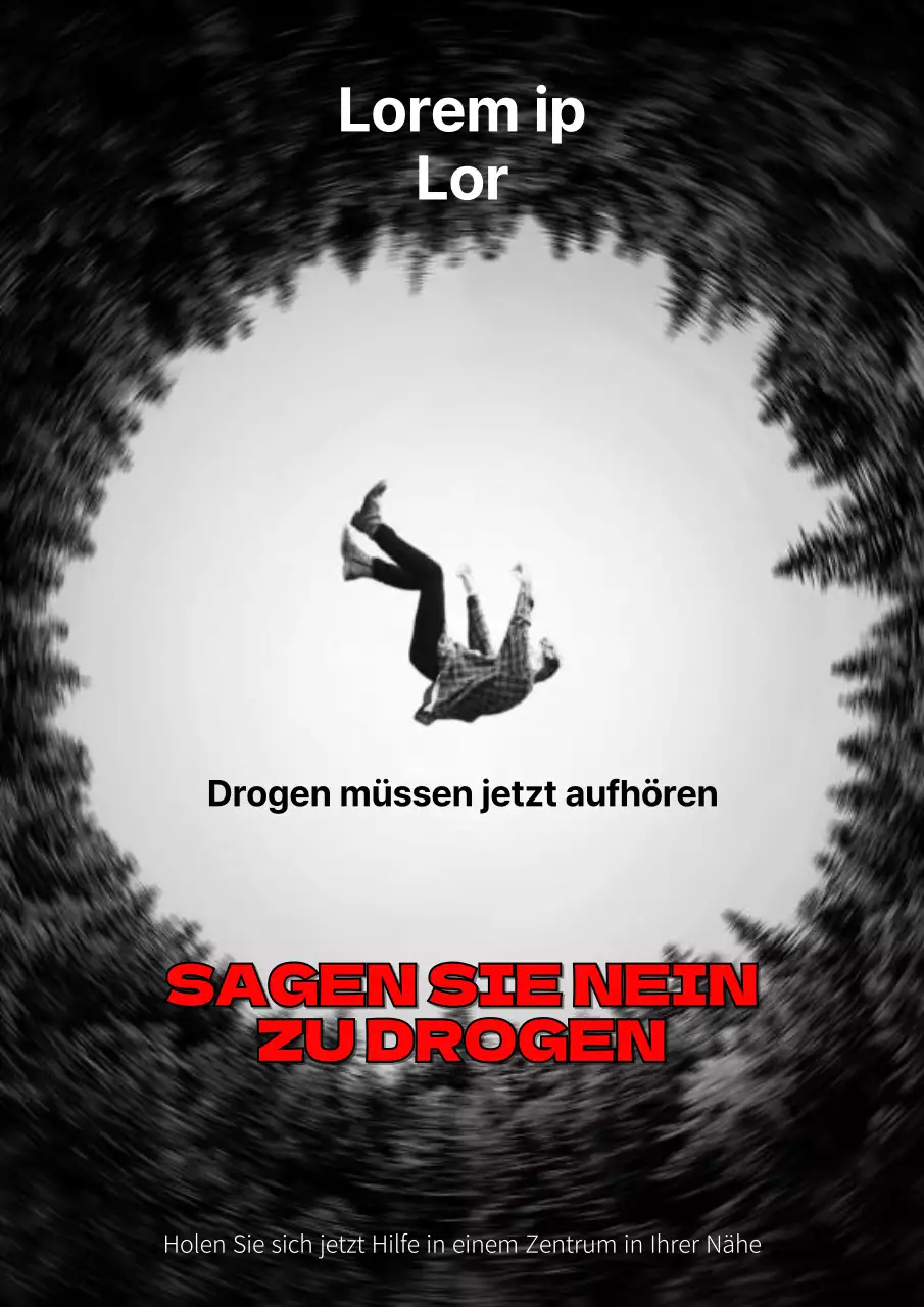 Eine einfache schwarz-weiß-rote Ankündigung einer Anti-Drogen-Kampagne