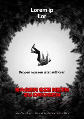 Eine einfache schwarz-weiß-rote Ankündigung einer Anti-Drogen-Kampagne