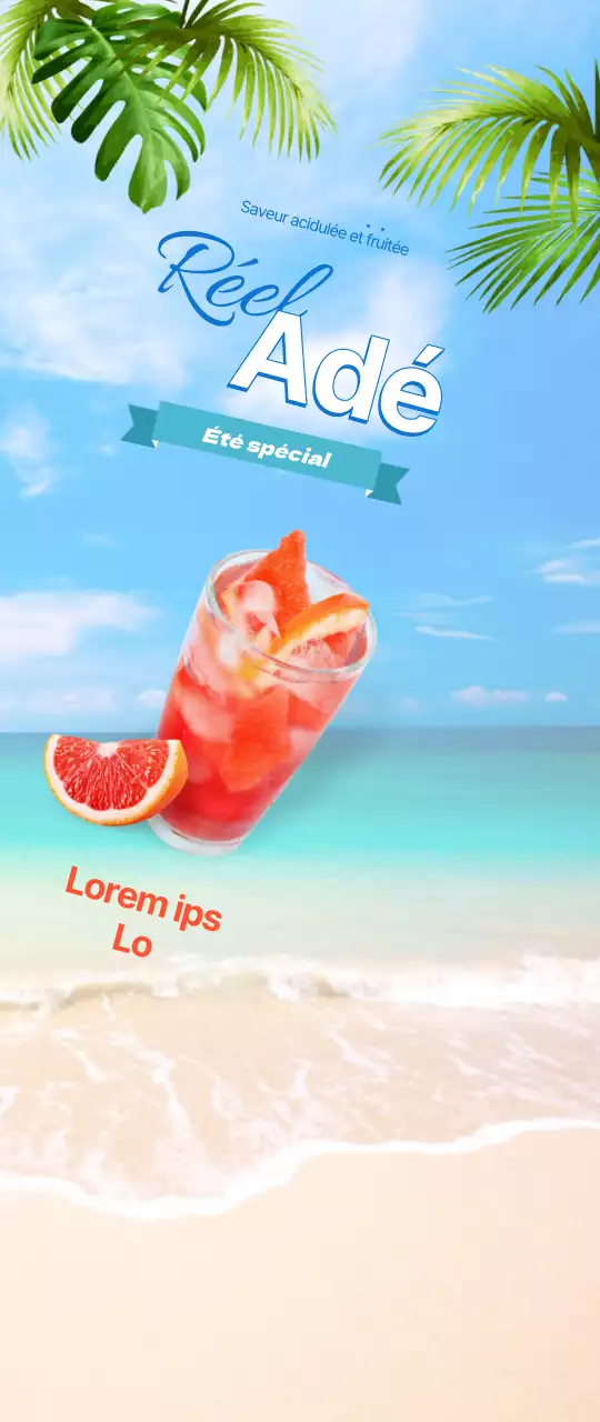Faites la promotion d'un menu d'été avec un concept photographique clair et net en bord de mer.