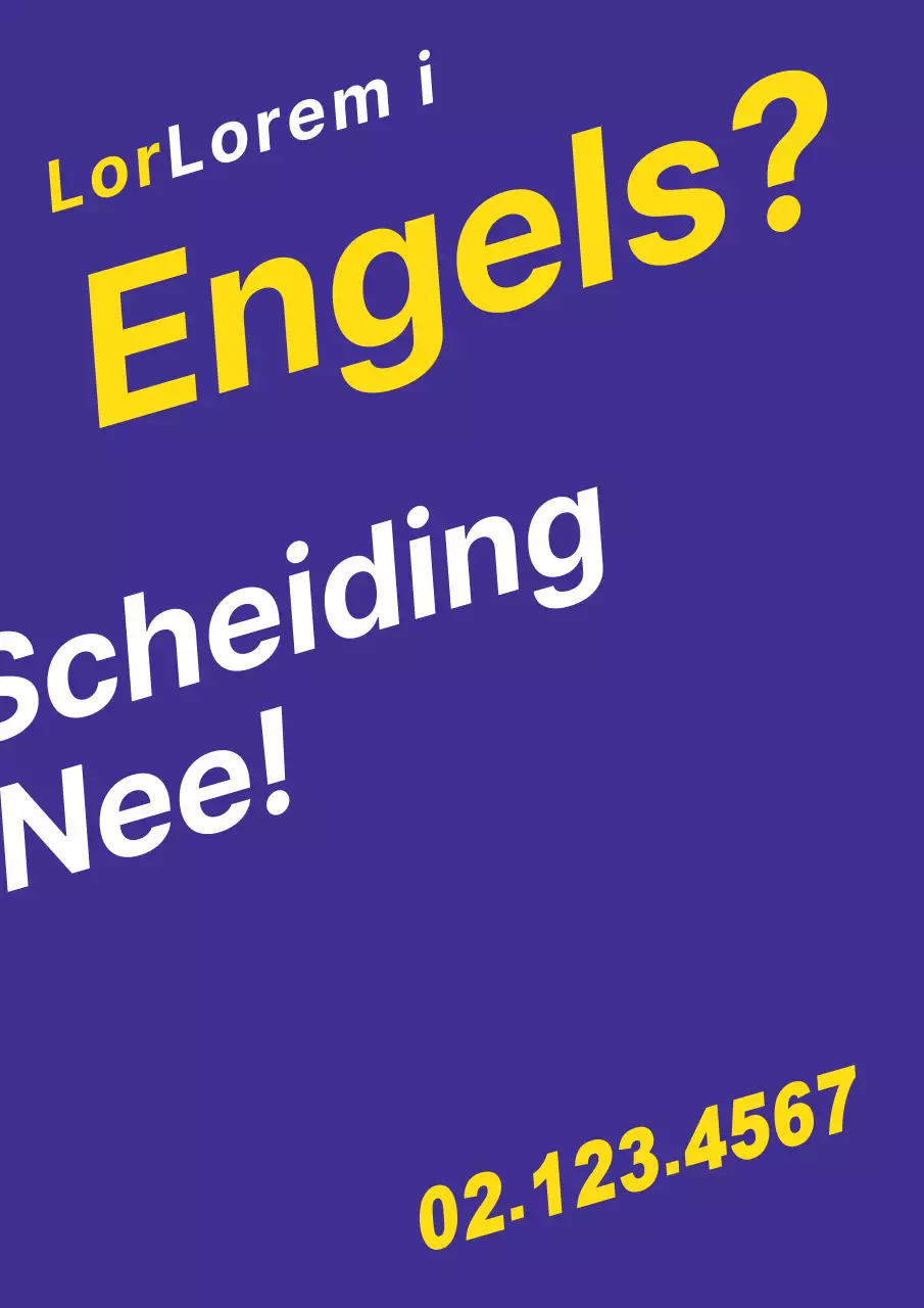 Een eenvoudig promotiestuk met paarse en gele tekst