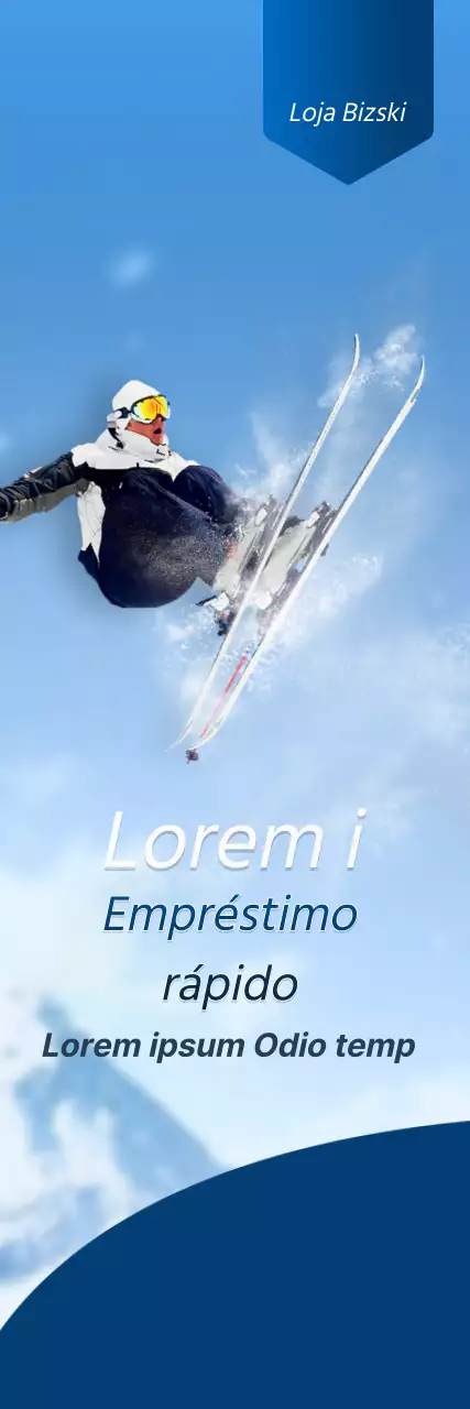 Uma loja de esqui com um conceito simples em azul-marinho e branco para informação e promoção da loja.