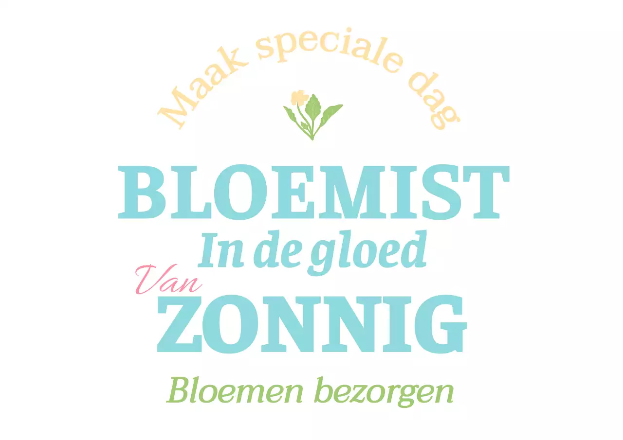 Voor het promoten van een bloemenwinkel met een pastel, vintage concept met de winkelnaam en bloemenillustraties.