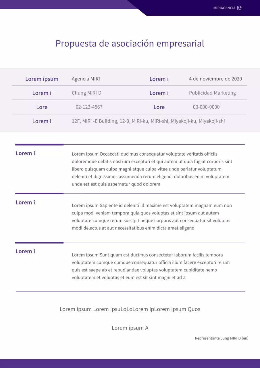 Propuesta de afiliación con un sencillo concepto de archivo en morado