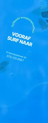 Eenvoudige oceaanillustratie in blauw en chartreuse voor informatie en promotie over surfen