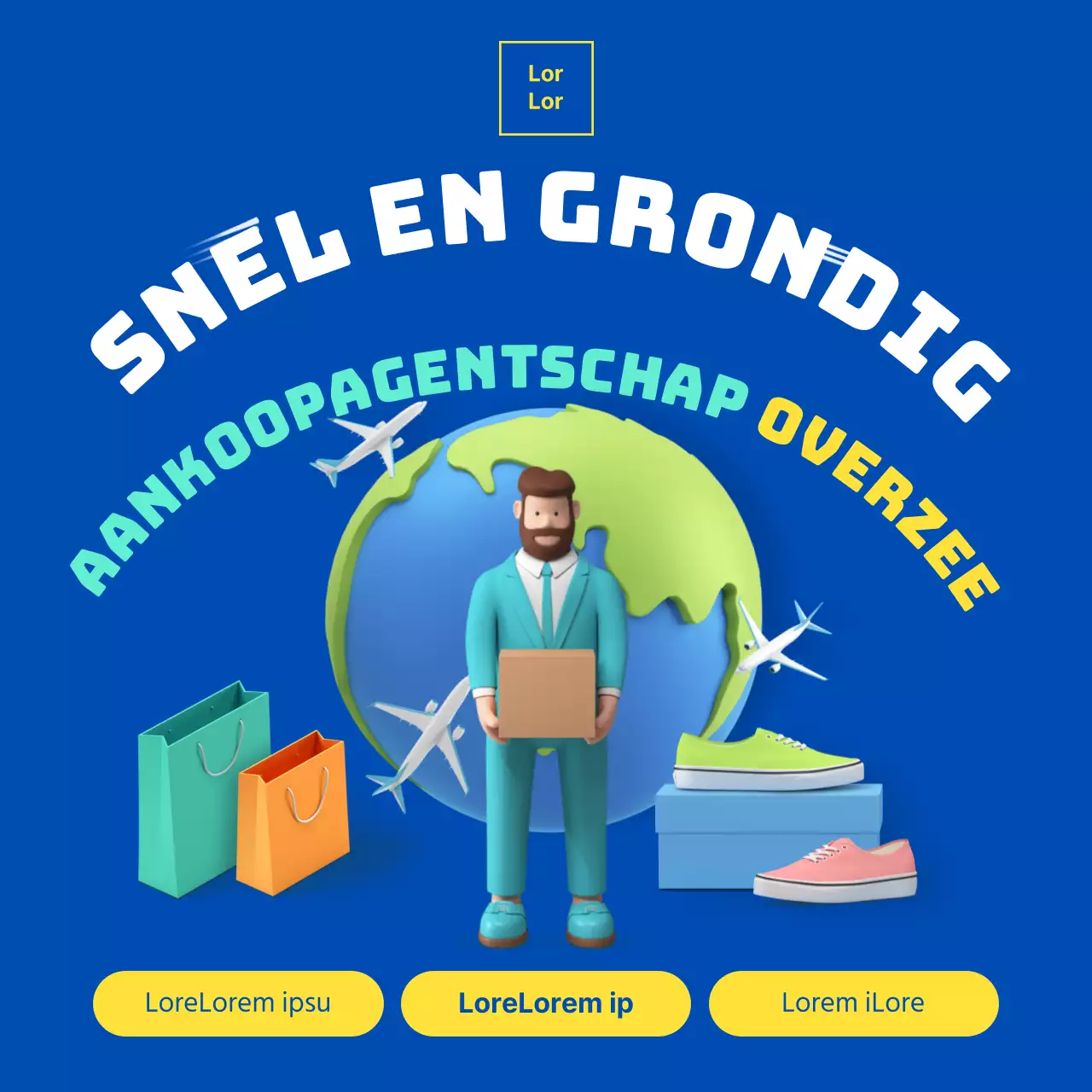 Promoot overzees aankoopbureau in blauwe kleur