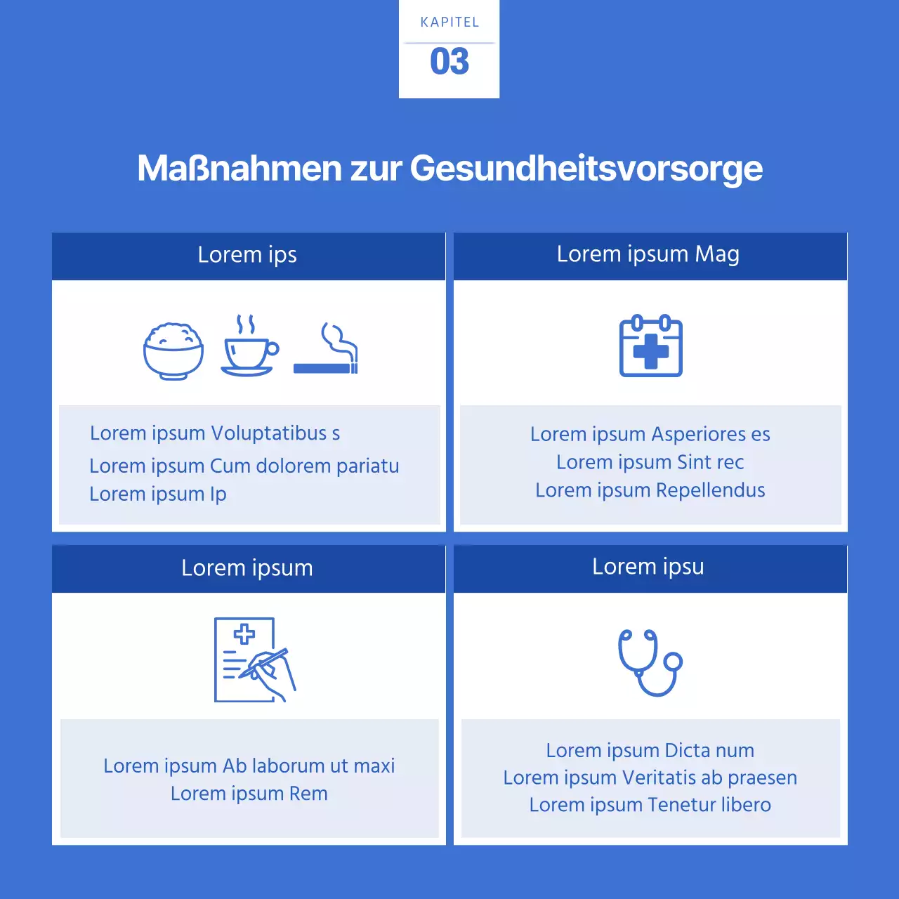 Blaue und weiße Leitfaden-Karte für den Gesundheitscheck vor der EinstellungNews Design