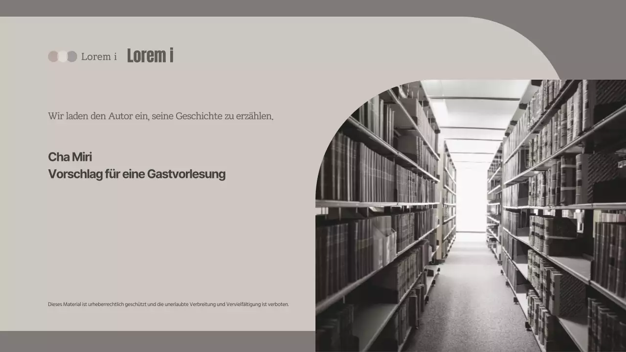 Vorschlag für einen Gastvortrag in einer beige-grauen Buchhandlung