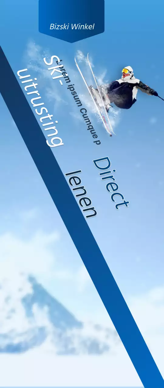 Een skishop met een eenvoudig concept in marineblauw en wit voor winkelinformatie en promotie.