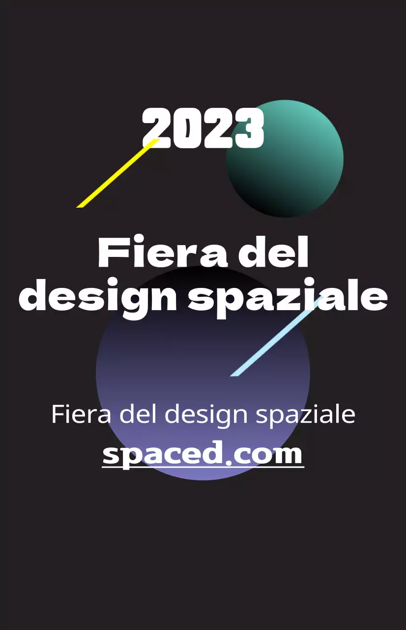 Promuovere una fiera del design spaziale con illustrazioni colorate di forme e testi.