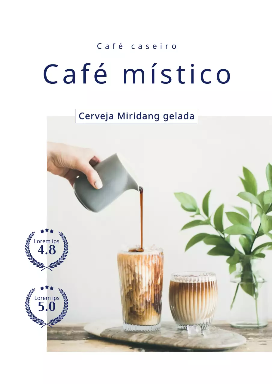 Café de fermentação a frio limpo em branco e azul-marinho