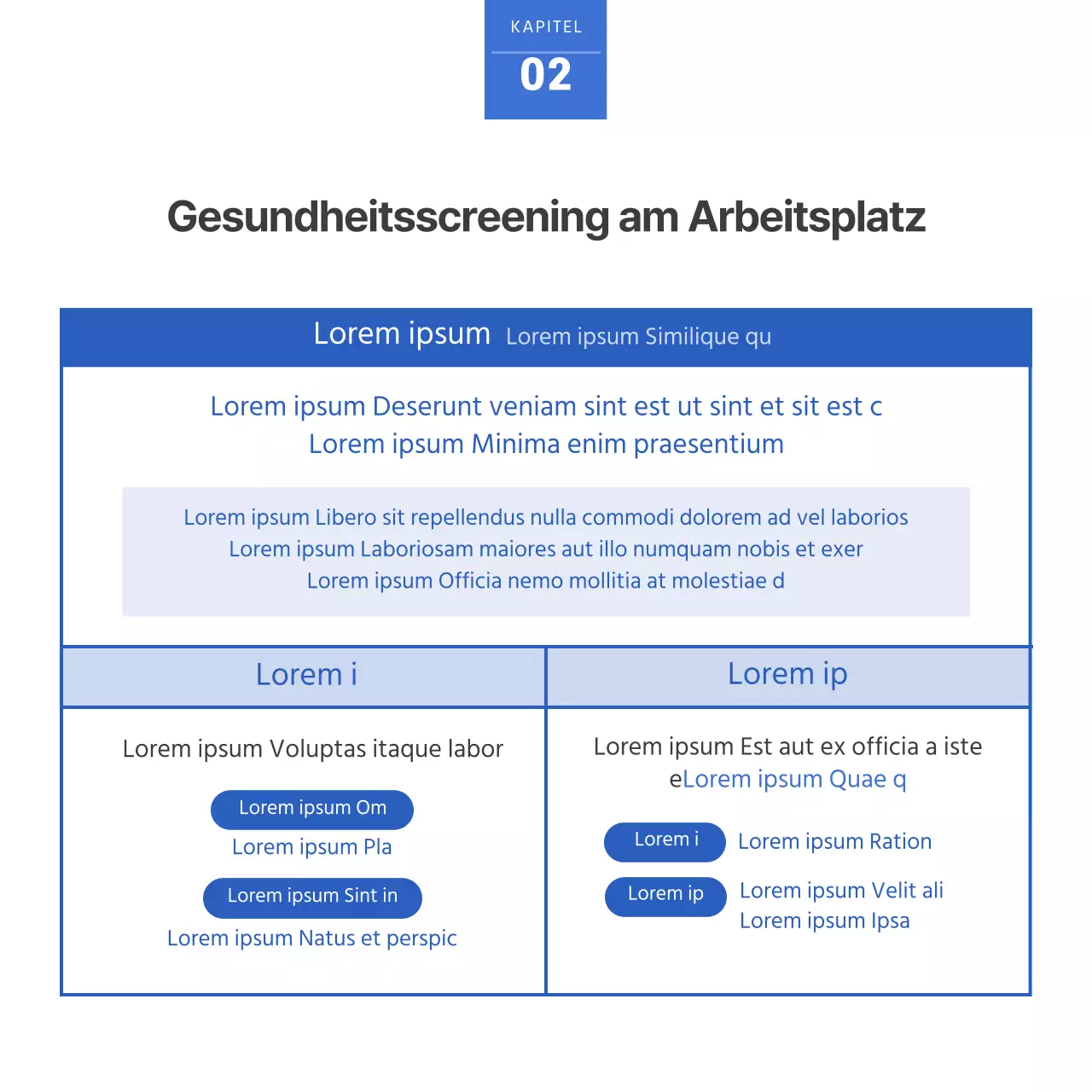 Blaue und weiße Leitfaden-Karte für den Gesundheitscheck vor der EinstellungNews Design